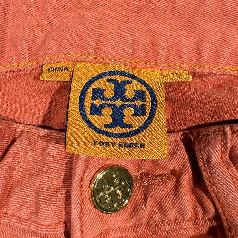 Tory Burch Pants Womens 25 Orange Alexa Cropped Skinny Designer Zipper Pocket(s)